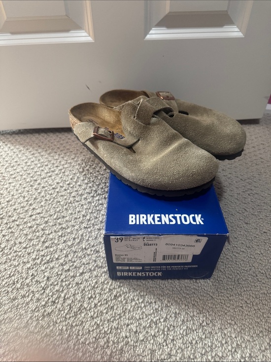 Birkenstock Shoes - Birkenstock Suede Boston Clogs in Beige